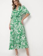 sweet&girl Rochie cămașă Verde cu Model Floral cu Centură Legată Rosallen