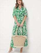 sweet&girl Rochie cămașă Verde cu Model Floral cu Centură Legată Rosallen