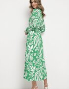 sweet&girl Rochie cămașă Verde cu Model Floral cu Centură Legată Rosallen