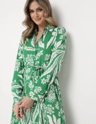 sweet&girl Rochie cămașă Verde cu Model Floral cu Centură Legată Rosallen