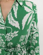 sweet&girl Rochie cămașă Verde cu Model Floral cu Centură Legată Rosallen