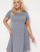 sweet&girl Rochie Cloș Bleumarin cu Alb din Viscoză cu Mânecă Scurtă și Imprimeu Mozaic Hyacina