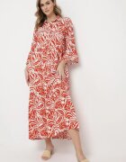 sweet&girl Rochie Cloș Portocaliu-Alb Maxi cu Volan și Model Botanic Maticia