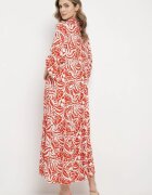 sweet&girl Rochie Cloș Portocaliu-Alb Maxi cu Volan și Model Botanic Maticia