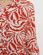 sweet&girl Rochie Cloș Portocaliu-Alb Maxi cu Volan și Model Botanic Maticia