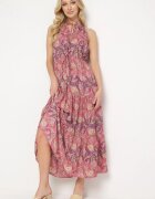 sweet&girl Rochie Evazată Mov-Roz cu Elastice în Talie Legată la Decolteu Vrisa