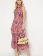 sweet&girl Rochie Evazată Mov-Roz cu Elastice în Talie Legată la Decolteu Vrisa