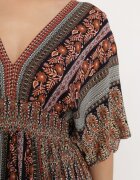 sweet&girl Rochie Maro Boho cu Mâneci Lărgi cu Elastic în Talie și Nod la Spate Piomina