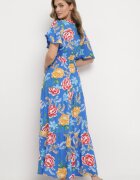 sweet&girl Rochie Maxi Albastră cu elastic în talie cu mâneci largi și imprimeu floral Nodriala