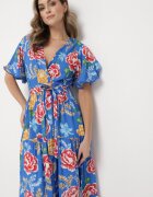 sweet&girl Rochie Maxi Albastră cu elastic în talie cu mâneci largi și imprimeu floral Nodriala