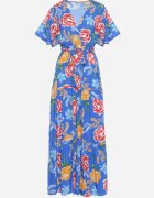 sweet&girl Rochie Maxi Albastră cu elastic în talie cu mâneci largi și imprimeu floral Nodriala