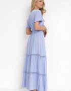sweet&girl Rochie Maxi Albastru Deschis cu talie elastică și margini din dantelă Kelbie