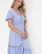 sweet&girl Rochie Maxi Albastru Deschis cu talie elastică și margini din dantelă Kelbie