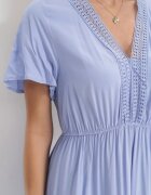 sweet&girl Rochie Maxi Albastru Deschis cu talie elastică și margini din dantelă Kelbie