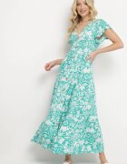 sweet&girl Rochie Mentă Cloș Maxi cu Mânecă Largă cu Imprimeu Floral Oxeria