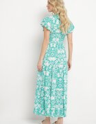 sweet&girl Rochie Mentă Cloș Maxi cu Mânecă Largă cu Imprimeu Floral Oxeria