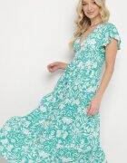 sweet&girl Rochie Mentă Cloș Maxi cu Mânecă Largă cu Imprimeu Floral Oxeria