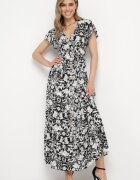 sweet&girl Rochie Neagră Cloș Maxi cu Mânecă Largă cu Imprimeu Floral Oxeria