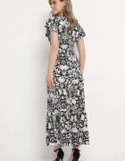 sweet&girl Rochie Neagră Cloș Maxi cu Mânecă Largă cu Imprimeu Floral Oxeria