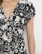 sweet&girl Rochie Neagră Cloș Maxi cu Mânecă Largă cu Imprimeu Floral Oxeria
