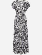 sweet&girl Rochie Neagră Cloș Maxi cu Mânecă Largă cu Imprimeu Floral Oxeria