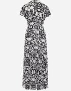 sweet&girl Rochie Neagră Cloș Maxi cu Mânecă Largă cu Imprimeu Floral Oxeria