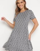 sweet&girl Rochie Negru-Alb Cloș din Viscoză cu Mânecă Scurtă și Imprimeu Mozaic Hyacina