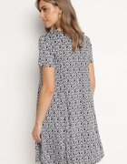 sweet&girl Rochie Negru-Alb Cloș din Viscoză cu Mânecă Scurtă și Imprimeu Mozaic Hyacina