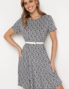 sweet&girl Rochie Negru-Alb Cloș din Viscoză cu Mânecă Scurtă și Imprimeu Mozaic Hyacina