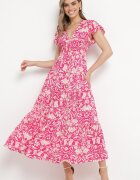 sweet&girl Rochie Roz Evazată Maxi cu Mânecă Largă cu Imprimeu Floral Oxeria
