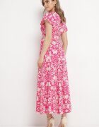 sweet&girl Rochie Roz Evazată Maxi cu Mânecă Largă cu Imprimeu Floral Oxeria