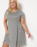 sweet&girl Rochie Verde-Bej Cloș din Viscoză cu Mânecă Scurtă și Imprimeu Mozaic Hyacina