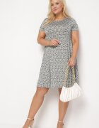 sweet&girl Rochie Verde-Bej Cloș din Viscoză cu Mânecă Scurtă și Imprimeu Mozaic Hyacina