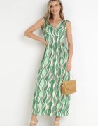 sweet&girl Rochie Verde Imprimată Maxi cu elastic în talie și decolteu petrecut din viscoză Cartier