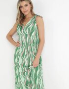 sweet&girl Rochie Verde Imprimată Maxi cu elastic în talie și decolteu petrecut din viscoză Cartier