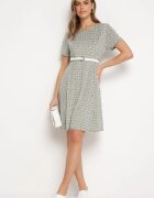 sweet&girl Rochie Verde Viscoză cu Model Mozaic cu Croială Cloș Faellina