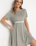 sweet&girl Rochie Verde Viscoză cu Model Mozaic cu Croială Cloș Faellina