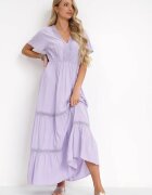 sweet&girl Rochie Violetă Maxi cu Talie elastică și Detalii din Dantelă Kelbie