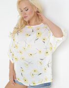sweet lady Bluză Alb-Galbenă cu Mânecă Scurtă Florală Neitta