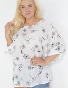 sweet lady Bluză Alb-Gri cu Mânecă Scurtă cu flori Neitta