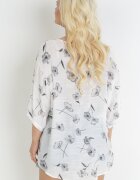 sweet lady Bluză Alb-Gri cu Mânecă Scurtă cu flori Neitta