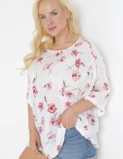 sweet lady Bluză Alb-Roșu cu Mânecă Scurtă cu Flori Neitta