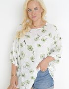 sweet lady Bluză Alb-Verde cu Mânecă Scurtă Florală Neitta