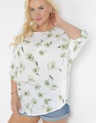 sweet lady Bluză Alb-Verde cu Mânecă Scurtă Florală Neitta