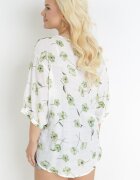 sweet lady Bluză Alb-Verde cu Mânecă Scurtă Florală Neitta