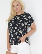 sweet lady Bluză Neagră Oversize cu Flori cu Mânecă Scurtă Suzane