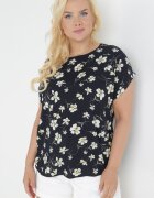 sweet lady Bluză Neagră Oversize cu Flori cu Mânecă Scurtă Suzane