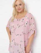 sweet lady Bluză Roză cu Flori cu Mânecă Decorativă Tip Liliac Lellia