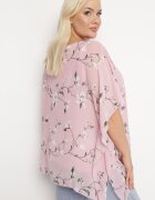sweet lady Bluză Roză cu Flori cu Mânecă Decorativă Tip Liliac Lellia