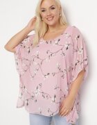 sweet lady Bluză Roză cu Flori cu Mânecă Decorativă Tip Liliac Lellia